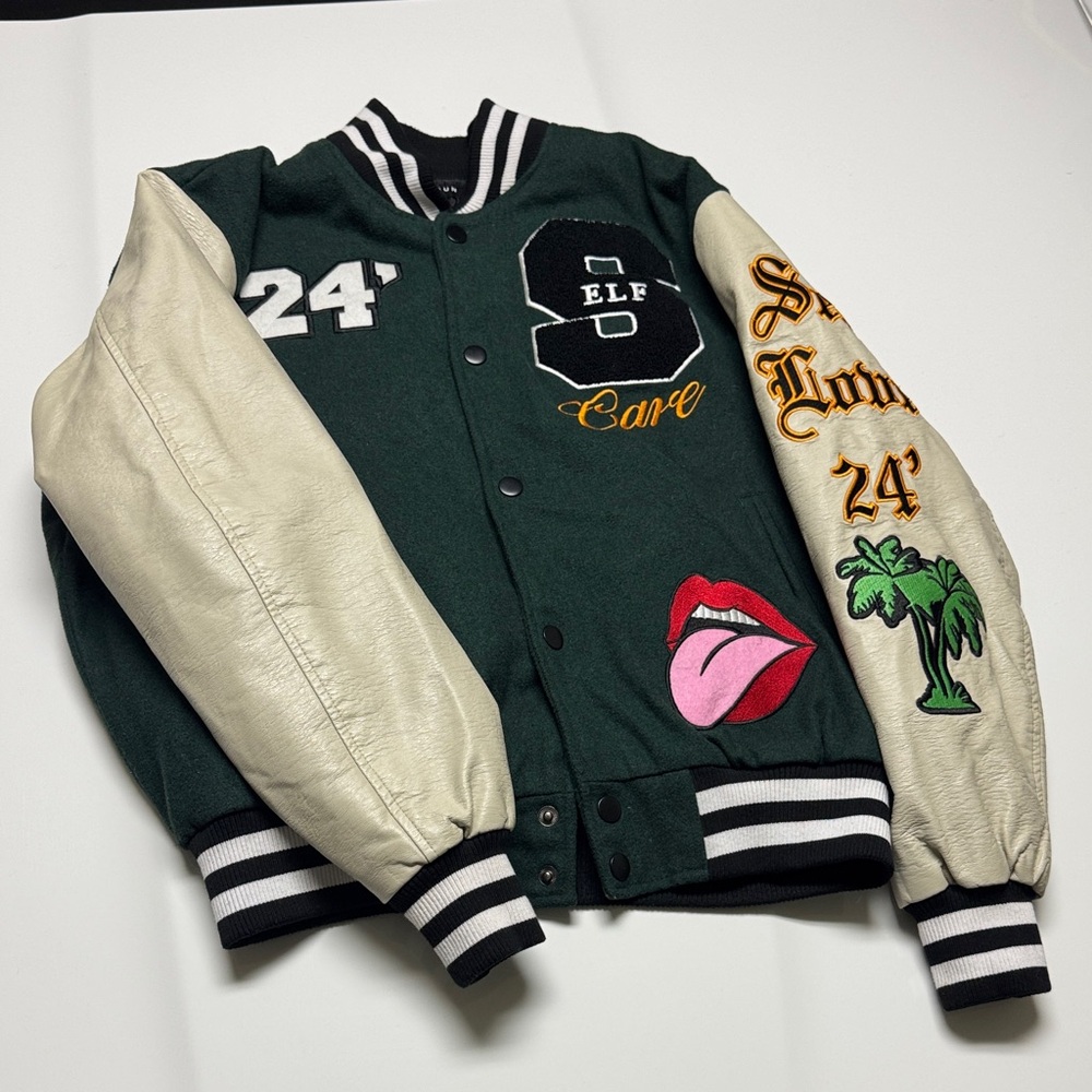 PacSun Green and Cream Varsity Jacket